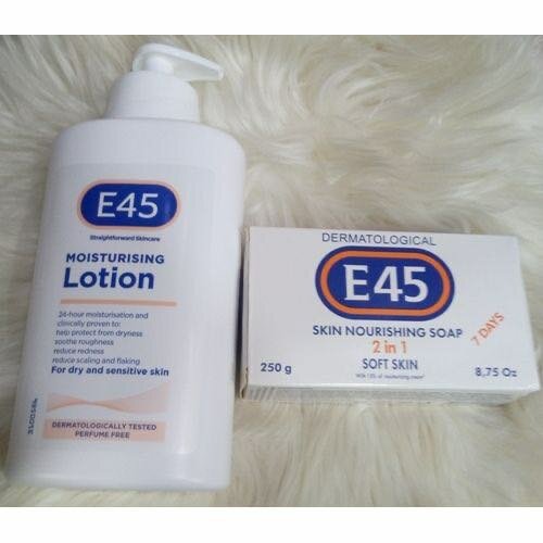 E45 Moisturizing body lotion and bar soap