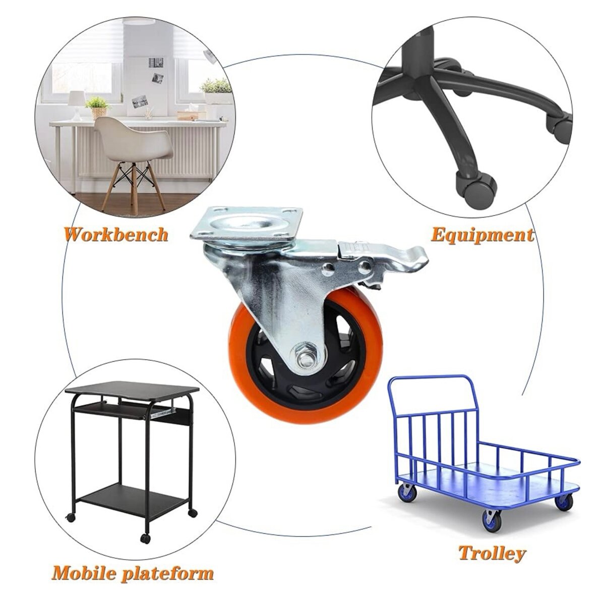 Roulette de meuble pivotante  avec frein, pour chariot à pla