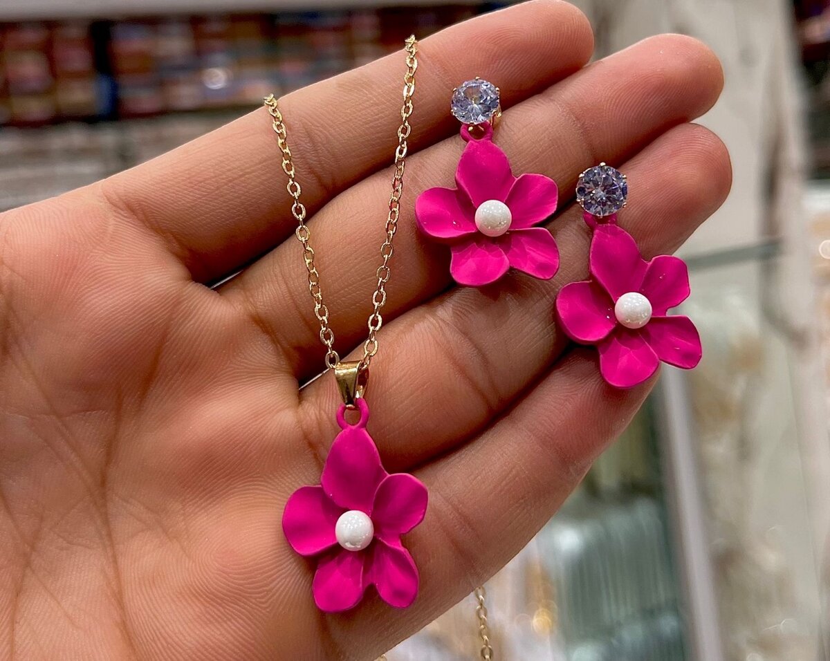 Flower Pendant and Earrings Set