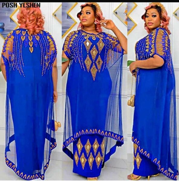 Kaftan bleu élégant brodé