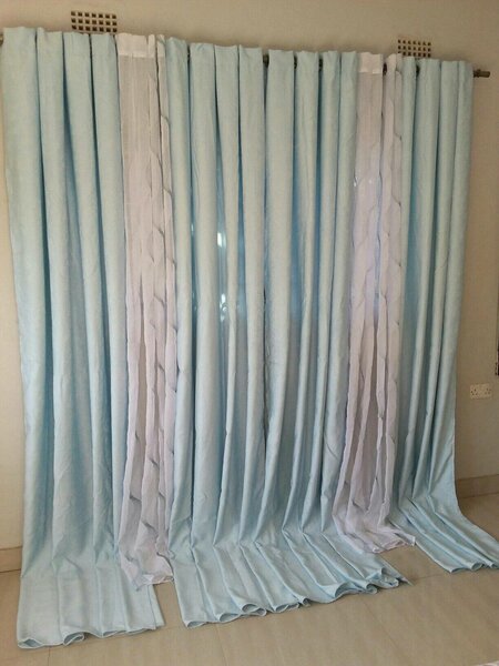 2 drops of curtains blue and pink