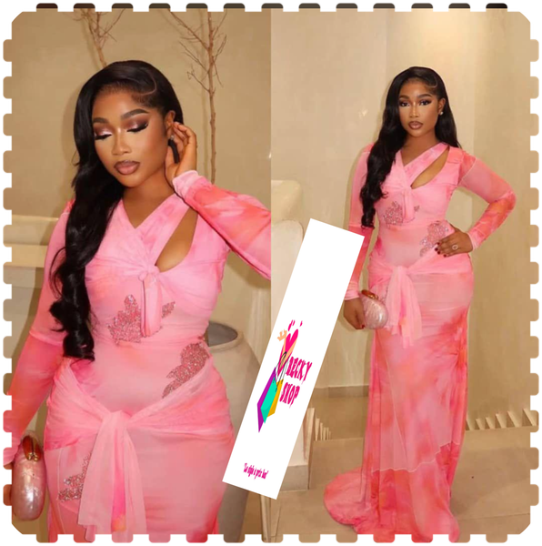 Robe longue élégante rose