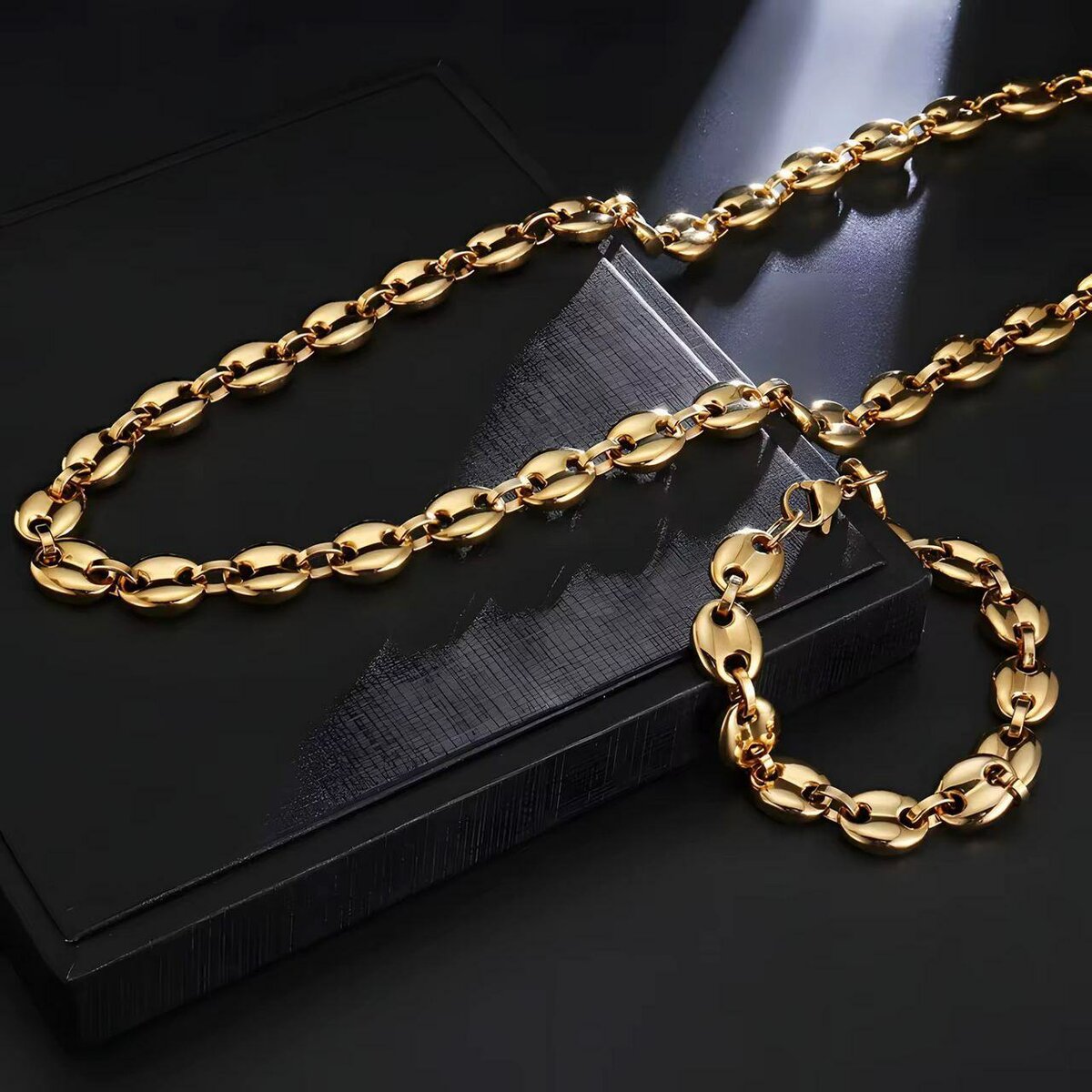 Ensemble Collier et Bracelet en Acier Inoxydable Doré