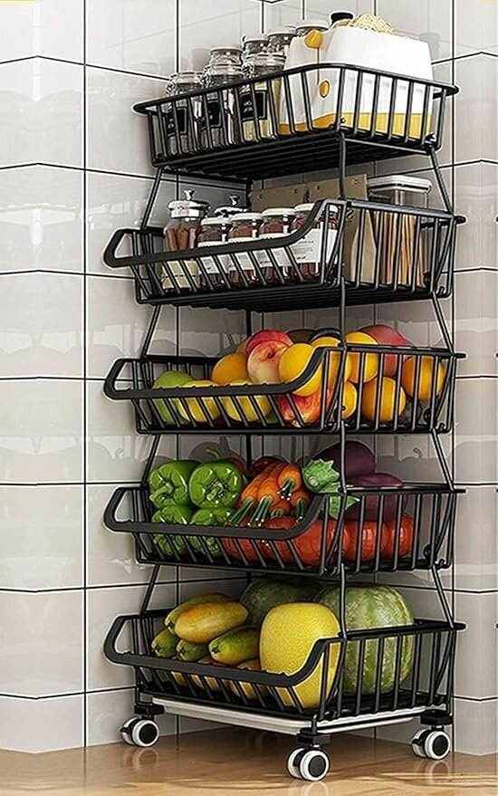 5-Layer Stackable Storage Baskets for Kitchen Sorting carts.