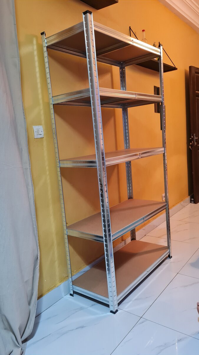 Étagère mix galvanisée 5 niveaux, tablette en bois