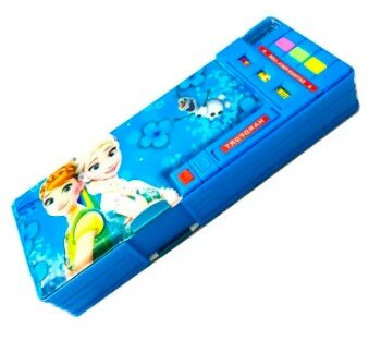 Double Sided 5 Button Magnetic Button Geometry , Pencil box with Sharpener, Date, Temperature, Sharpner for Boys and Girls, (Color and Character subject to Availability of Stock