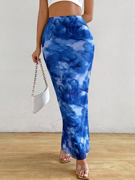 Jupe longue imprimée bleue