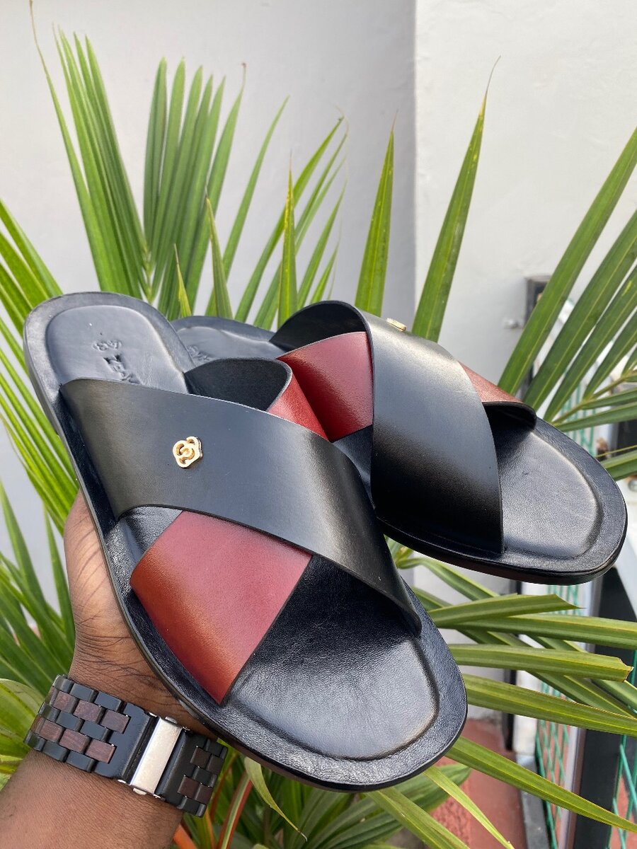 Cross Leather Slippers