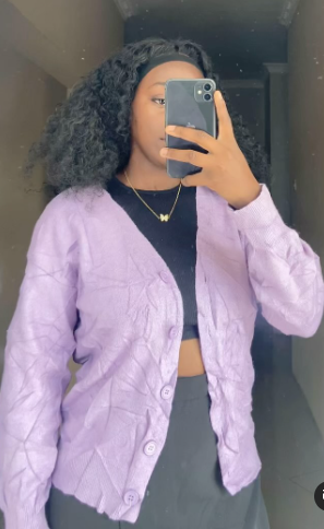  Short knitted cardigan with buttons in purple size:M/S