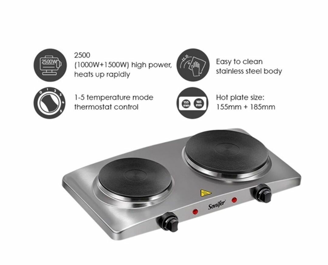 COMPACT PORTABLE CERAMIC IRON ELECTRIC DOUBLE COOKING PLATES