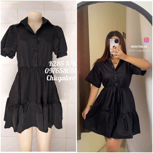 O-NECK SHORT SLEEVE PLEATED DRESS 