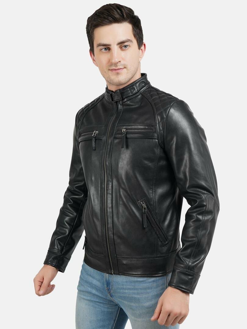 Veste en cuir noire pour homme