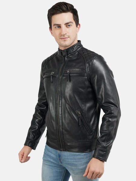 Veste en cuir noire pour homme