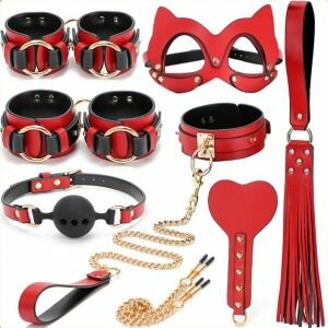Ensemble BDSM en cuir rouge