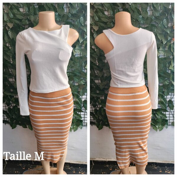 Robe rayée blanche et marron