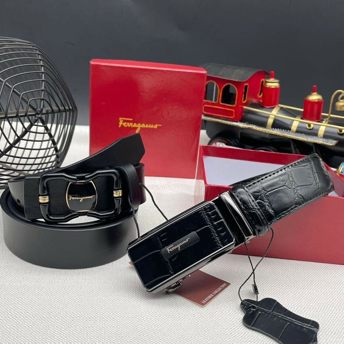 Designer belts are available