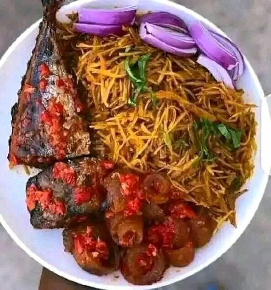 Delicious abacha stockfish l,fish and ponmo