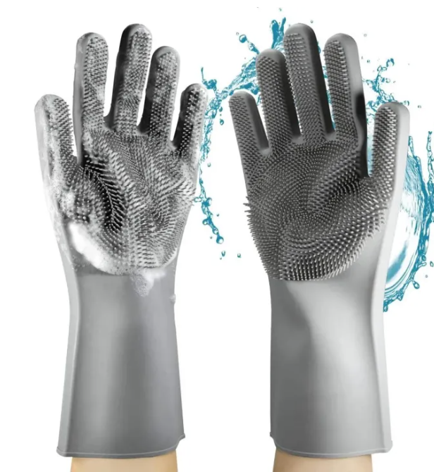 Silicone Magic Gloves Pair with Scrubber for Kitchen, Bathroom, Car, Pet and Multipurpose Cleaning and Washing ,Car washing, scrub gloves for wash dish, silicon hand gloves | Multipurpose Cleaning and Washing 1 Left and 1 Right Hand Silicone Scrub Glove