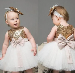 Sequins Princess Kids Baby Flower Girl Dress Bowknot Backless Wedding Party Gown Dresses ( Fabric Sequins, And Net) ( Size 03 Month To 5 Yrs)