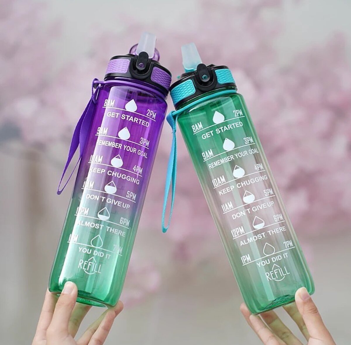 1 Litre Time Marked Bottle with straws