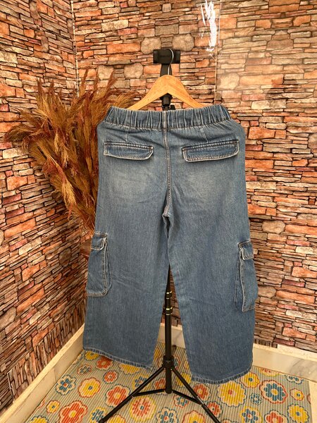 Pantalon cargo en jeans femme