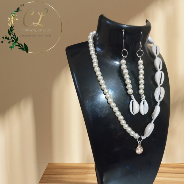 Collier et Boucles Perles et Coquillages