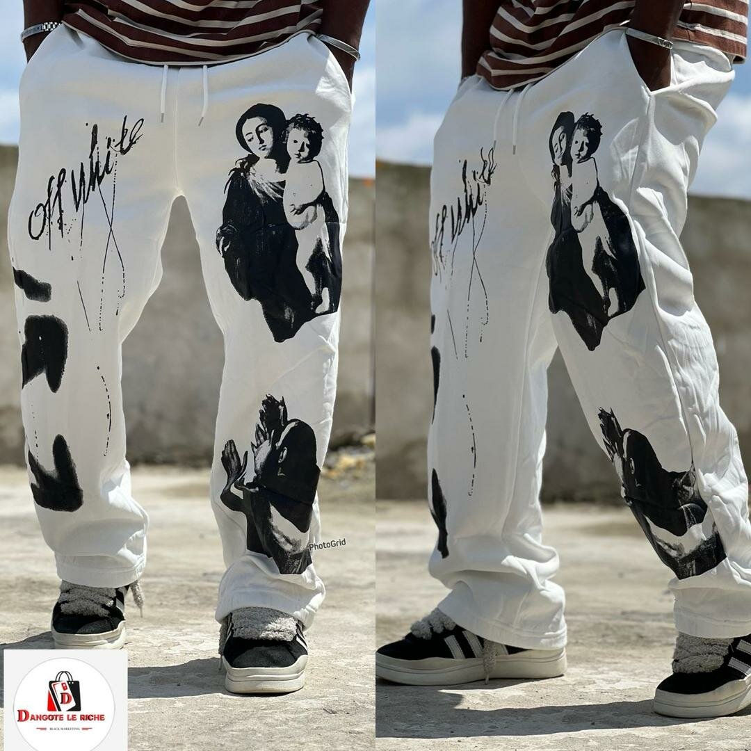 Pantalon street art blanc homme