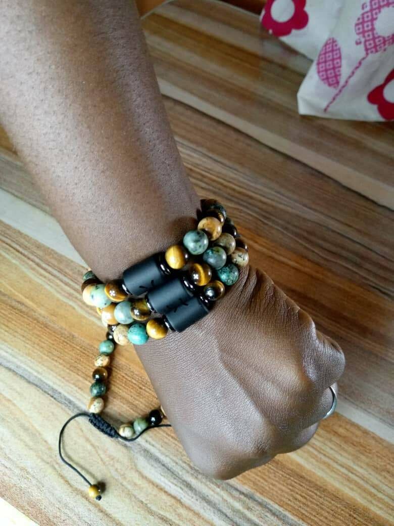 Bracelet serties de pierres œil de tigre et agate