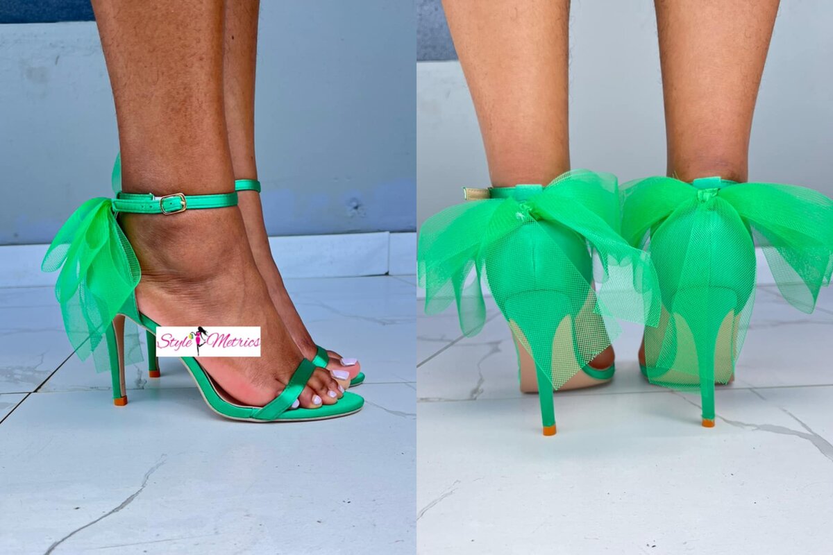 green shoes with a bow