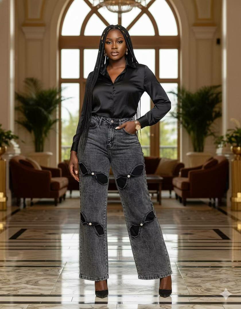 Jean cargo taille haute femme