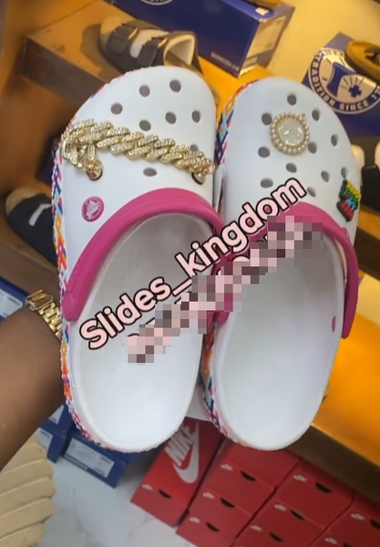 Women's pink and white crocs