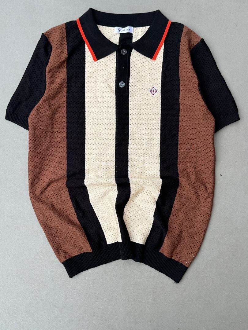 Polo en tricot rayé homme