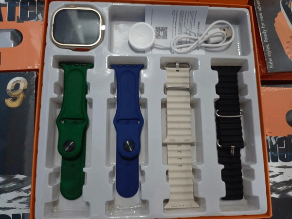 Ultra Smart watch with four straps and charger