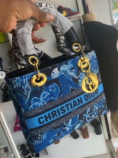 Christian Dior blue and black printed bag