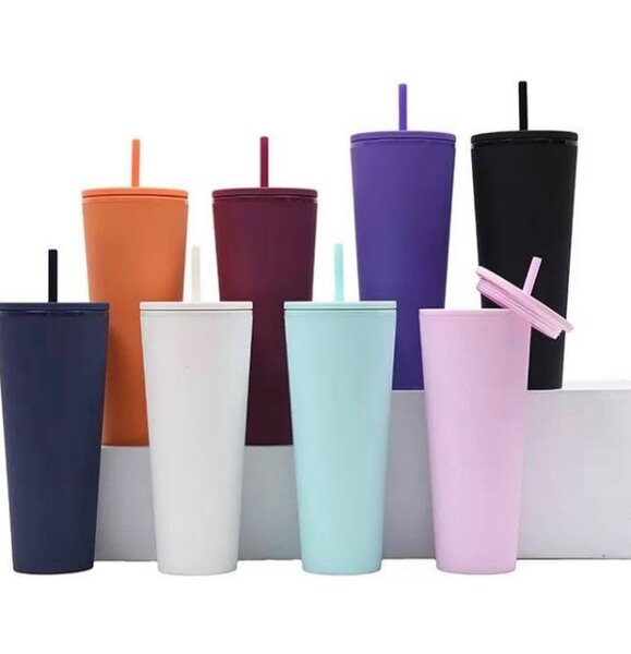 Matte Double Wall  Acrylic Tumbler with Lid and straw