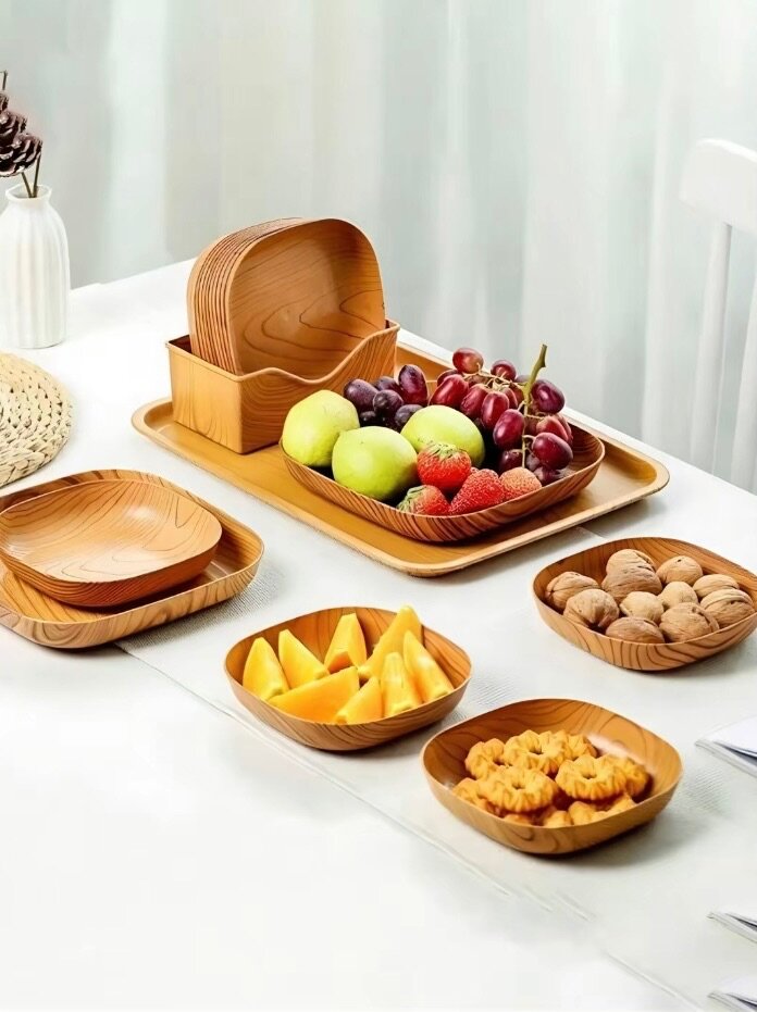 Ensemble assiette motif bois