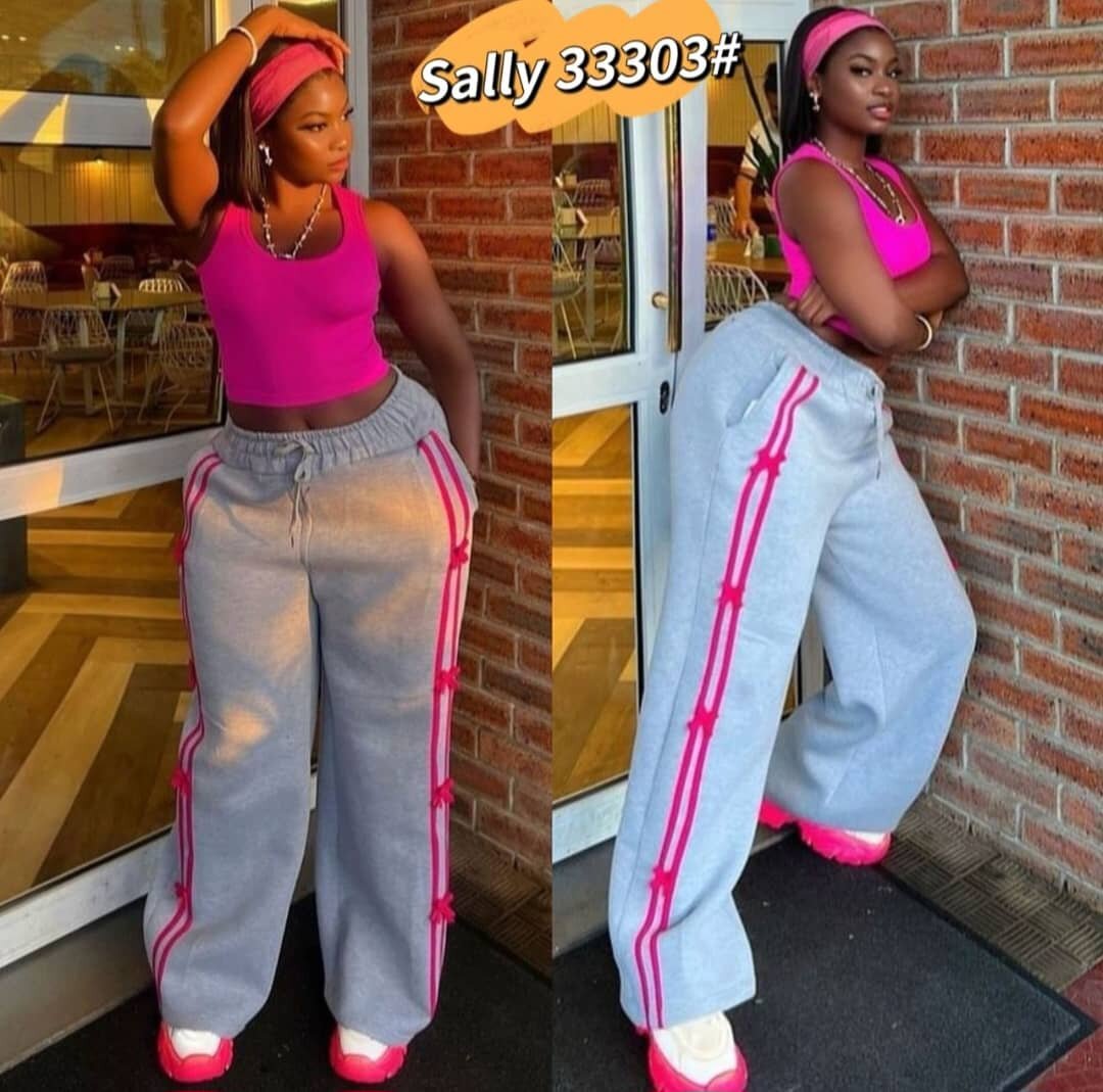 Pantalon large à bandes roses