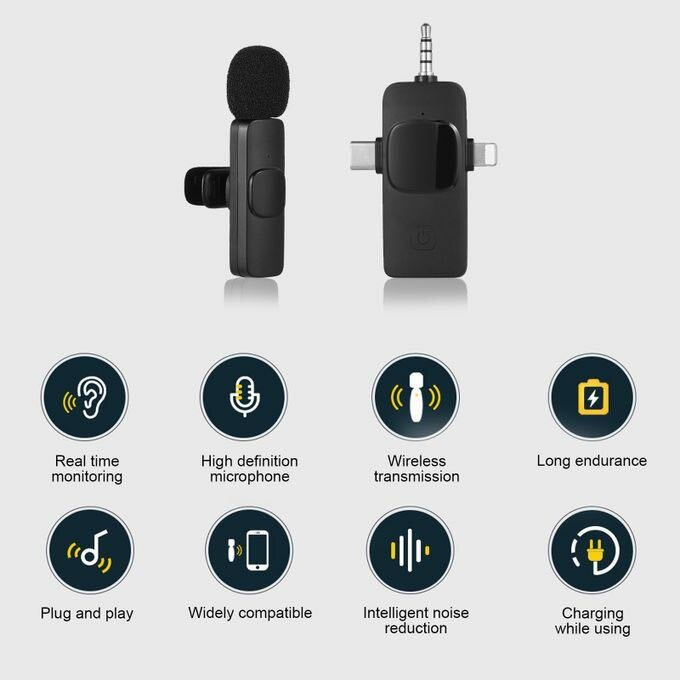 3-in-1 Wireless Collar Clip Microphone Clip-on Microphone
