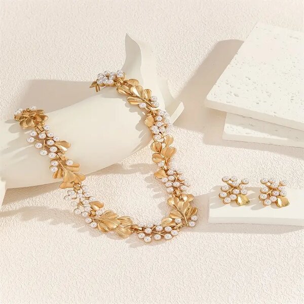 Faux Pearl & Golden neckline with stud