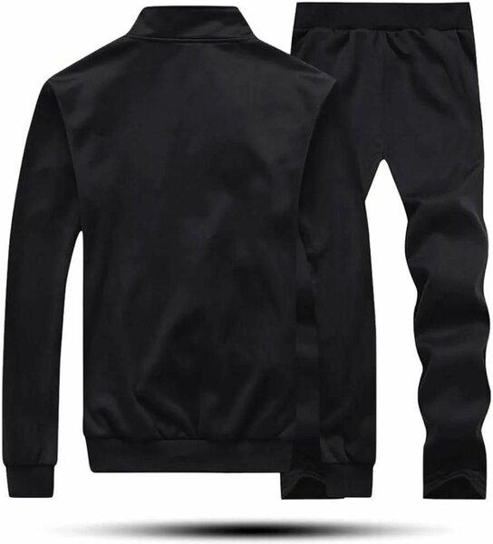 Men fleece tracksuit 2pc black plain collar design
