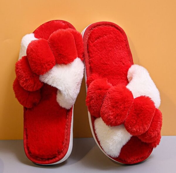Warm Fluffy Slippers Women Faux Fur Cross Indoor Floor Slide