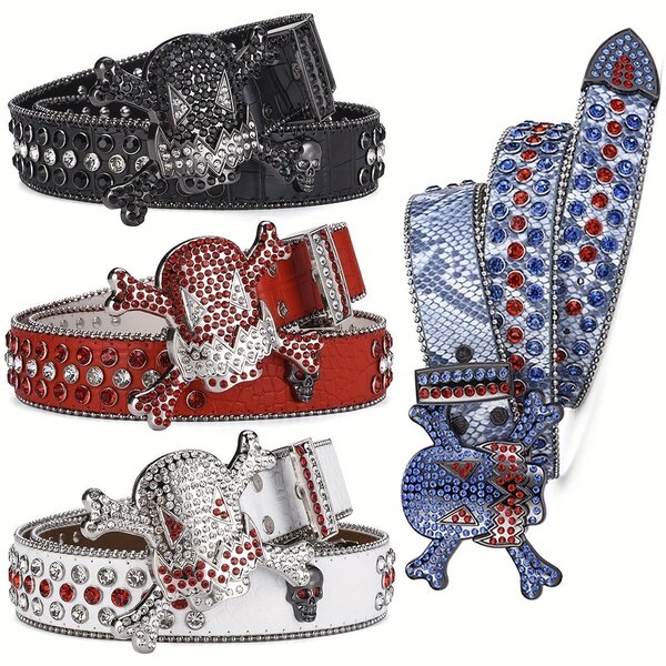 Ceinture Crâne Strass Rock