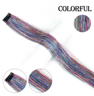 Clip In Hair Tinsel, Fairy Hair Tinsel Kit 48 CM Glitter Colorful Clip On Tinsel Hair Extensions for Girls Hair Accessories Part