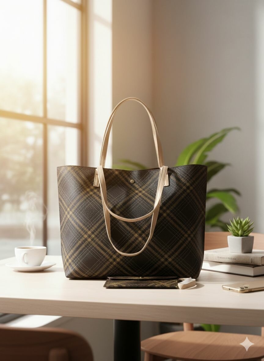 Sac cabas à carreaux chic