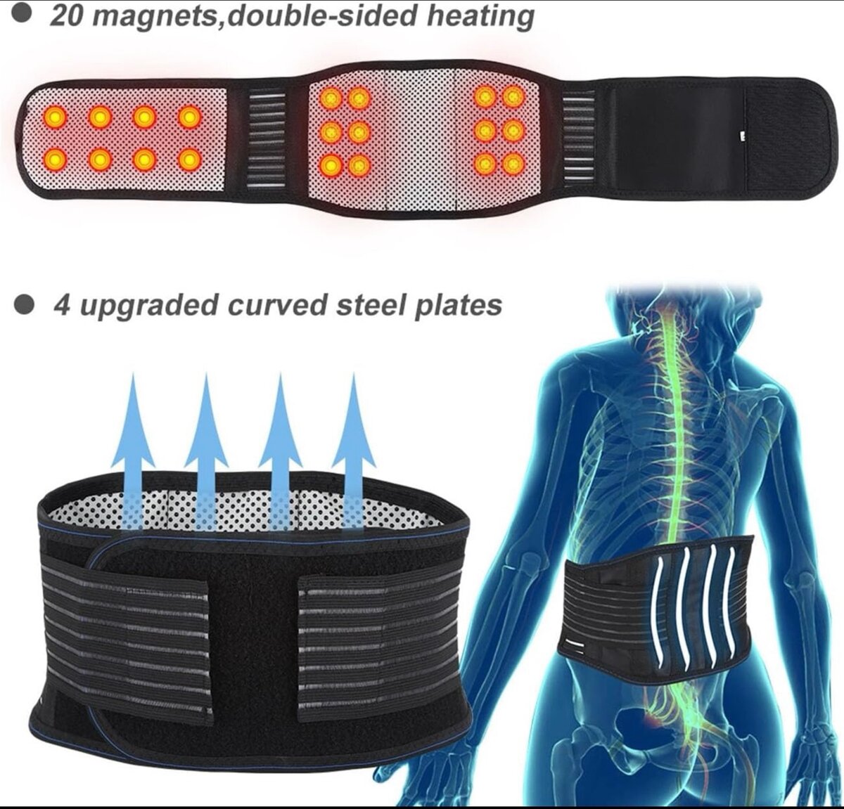 Attelle Lombaire Auto-chauffante 20 aimants Chaleur Abdomina