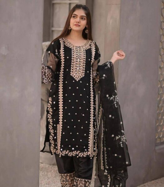 3 Pcs Women Stitched Katan Silk Embroidered Suit