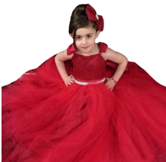 Red Long Baby Girls Birthday Dresses O Neck Lace Ruffles Girls, Gowns Children Kids Prom Party Dress With Bow ( Fabric Sequin Silk And Net) ( Size 03 Month To 16 Yrs)
