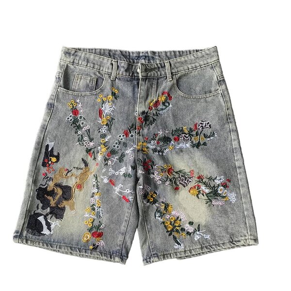Short en jean brodé coloré