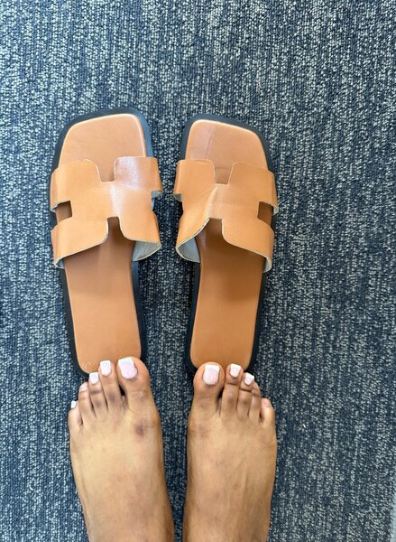 Brown leather slides for ladies