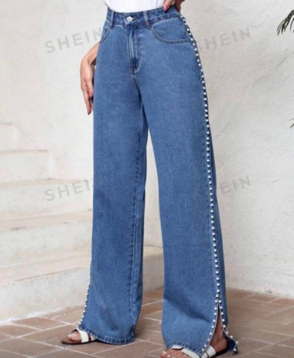 Jean large à boutons femme